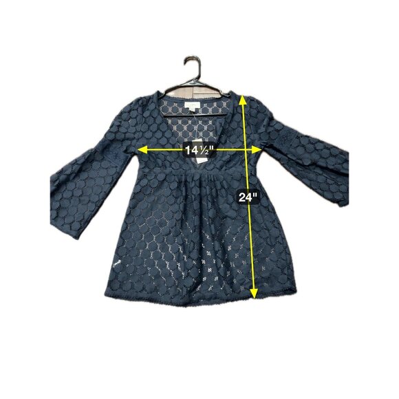 Ann Taylor Loft NWT Navy Crochet Lace Top Bell Sleeves Whimsygoth Witchy Sz XS - Picture 6 of 10